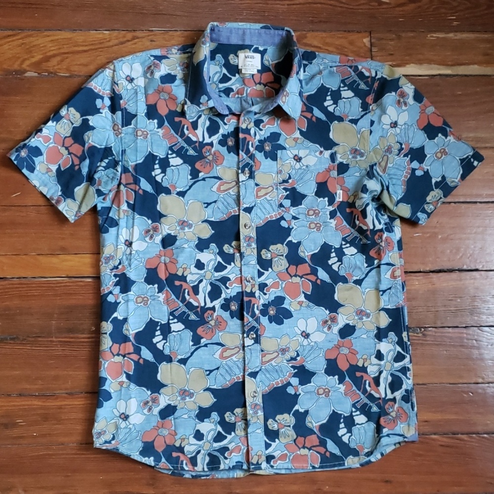 Van's men's floral print short sleeve size L